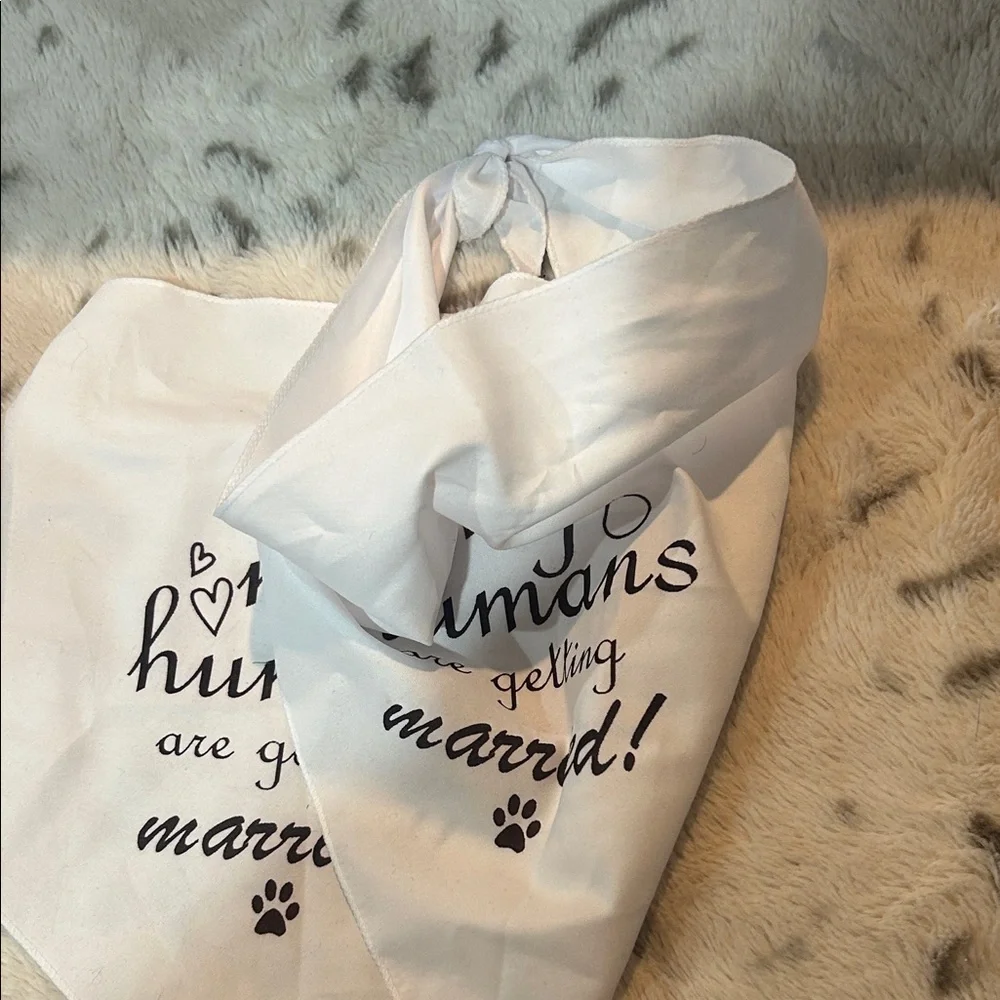 White Getting Married Dog Bandana with Black Print #2